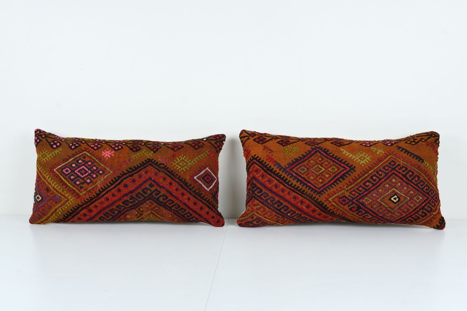 Extra Long Jajim Lumbar Cicim Pillow Cover   Pair Wool Turkish Cover   King Size Jajim Pillow Pillow