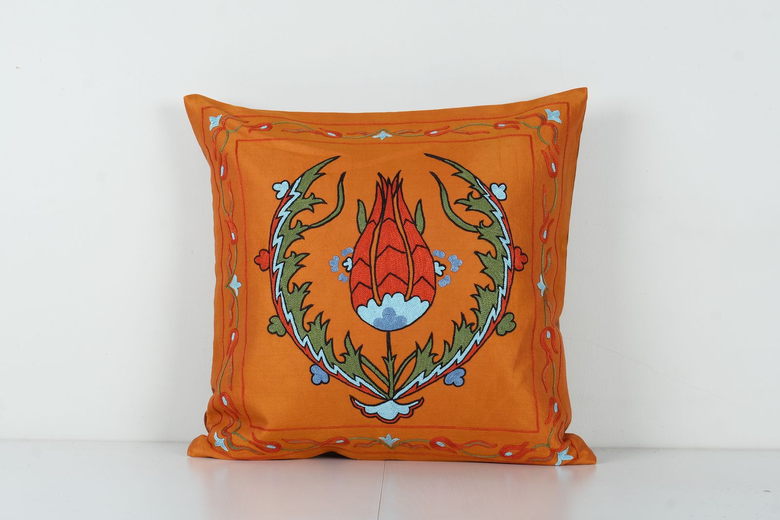 Turkish Suzani Silk Embroidery Pillow From Vintage Suzani Textile   Floral Bukhara Cushion Cover