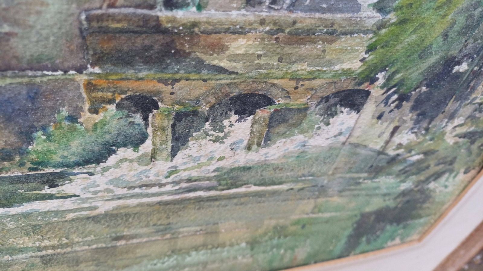 photo furniture Large Vintage Watercolour Of A Kent House On A River   Mill House, Water House, Original Water Colour