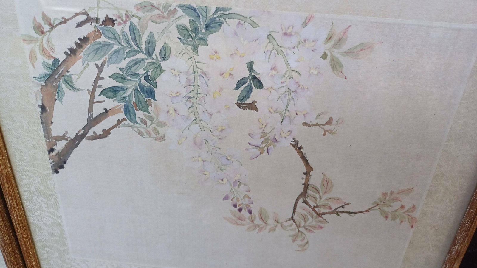 Set Of Four Very Beautiful Vintage Watercolour Silk Paintings , Japanese Oriental Floral Theme   Four Original Art Silk Paintings photo for sale