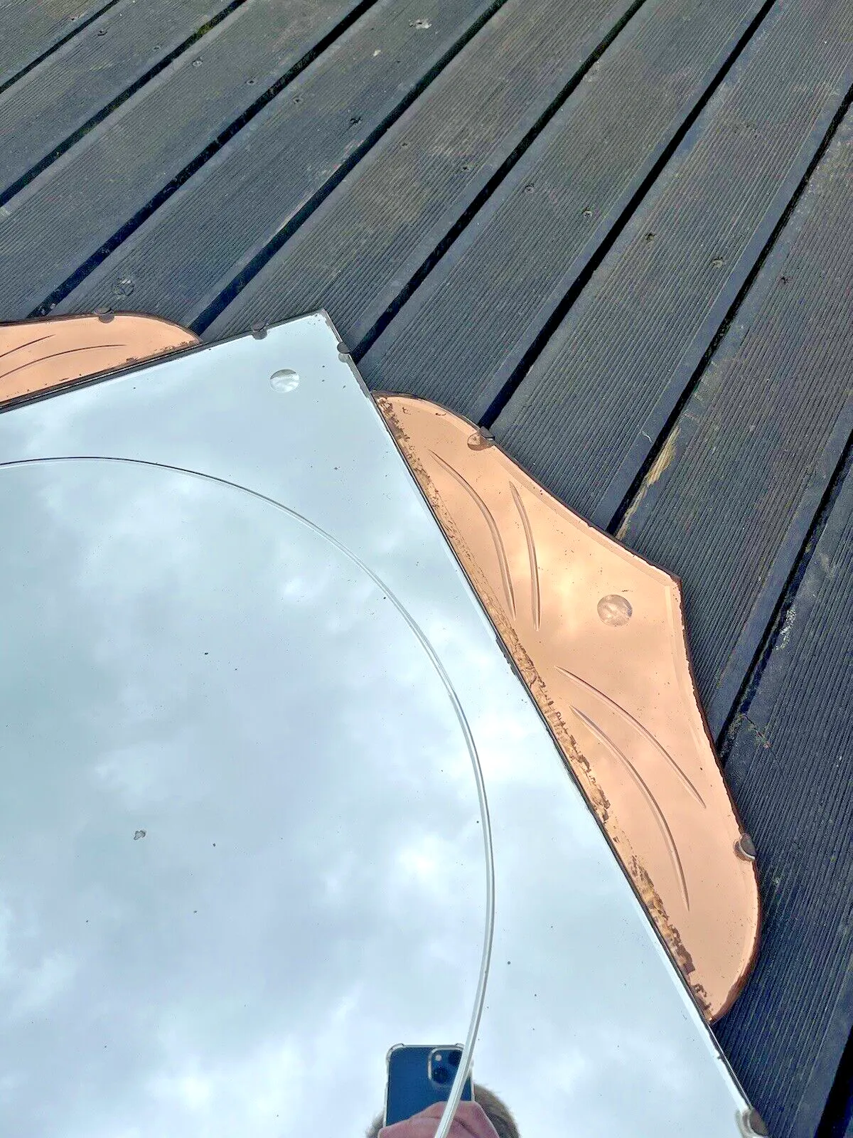 photo for sale Huge 28" Beautiful 1930's Art Deco Flower Shaped Over Mantel Mirror Copper Peach