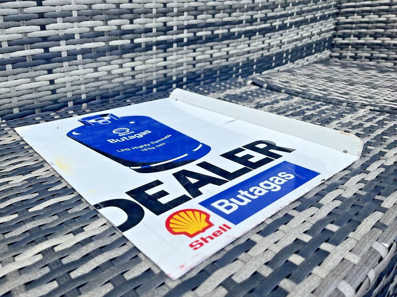 Vintage Shell Butagas Dealer Gas Bottle Metal Flange Garage Petrol Station Sign photo 80.0