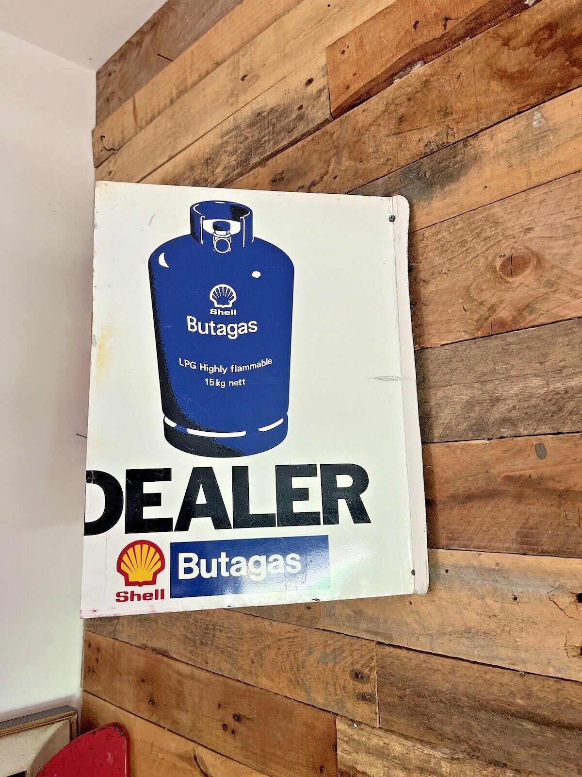 Vintage Shell Butagas Dealer Gas Bottle Metal Flange Garage Petrol Station Sign photo vinterior
