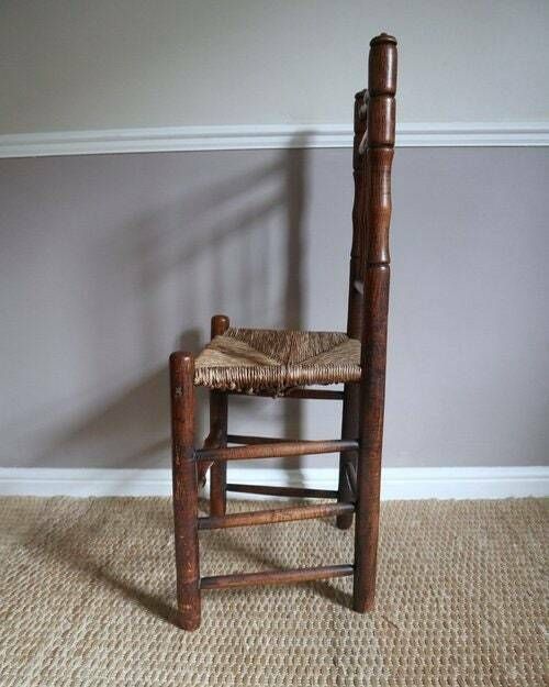 Spindle Back Wooden Chair With Rush Seat photo vinterior