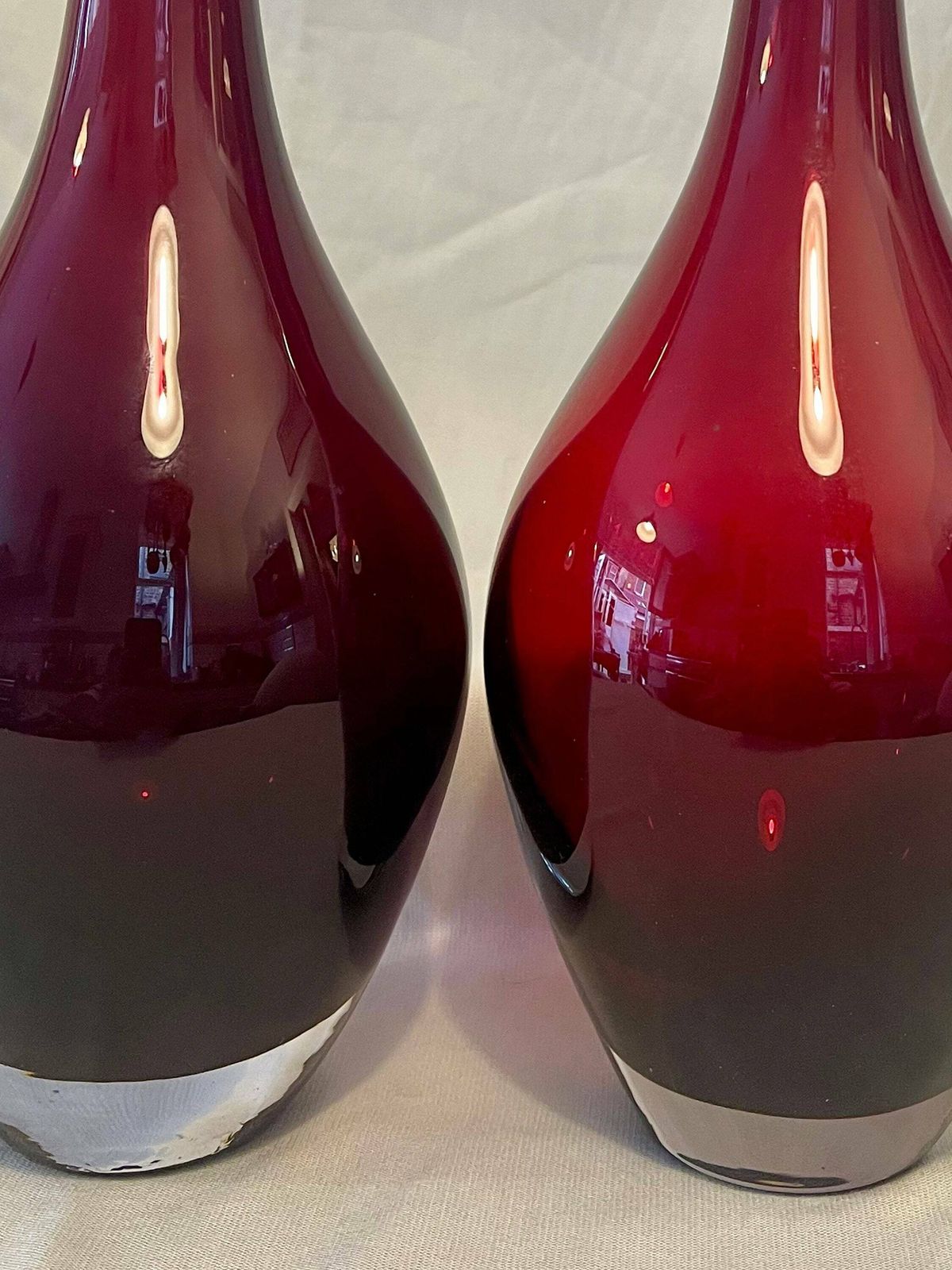 Two Iconic Vintage Ikea Hand Blown Modernist Ruby Red Salong Glass Bud / Art Glass Vase. photo buy