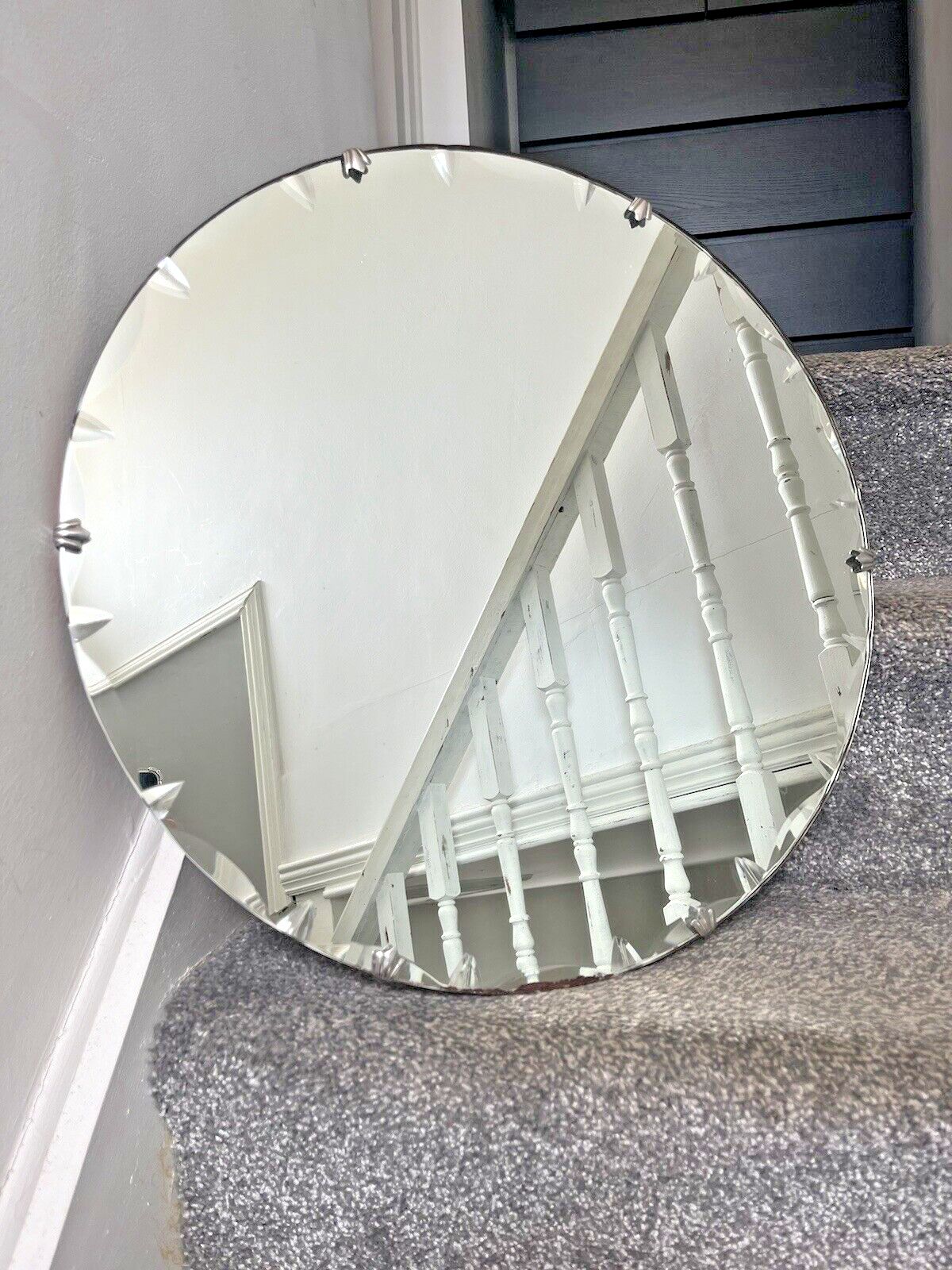 Antique Art Deco Period 30's Round Scallop Shell Faceted Edge Wall Mirror G.U.S. photo furniture
