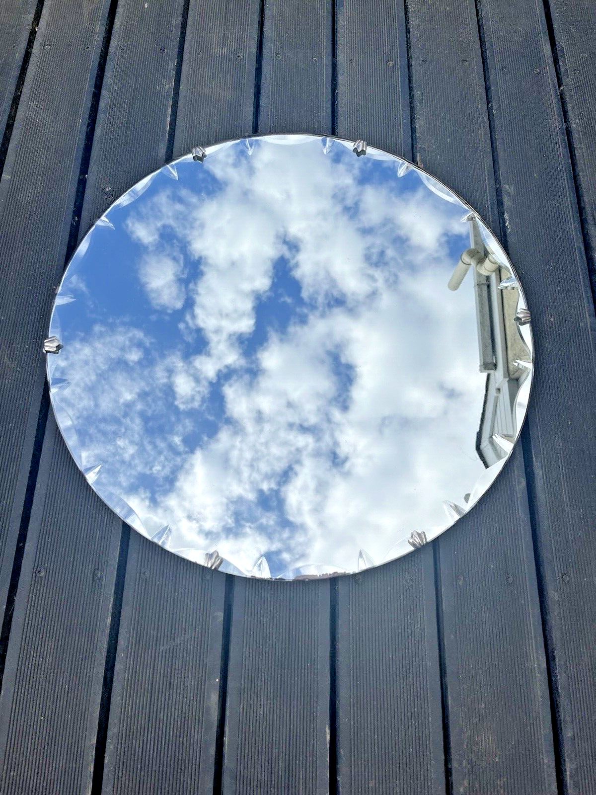 Antique Art Deco Period 30's Round Scallop Shell Faceted Edge Wall Mirror G.U.S. photo buy