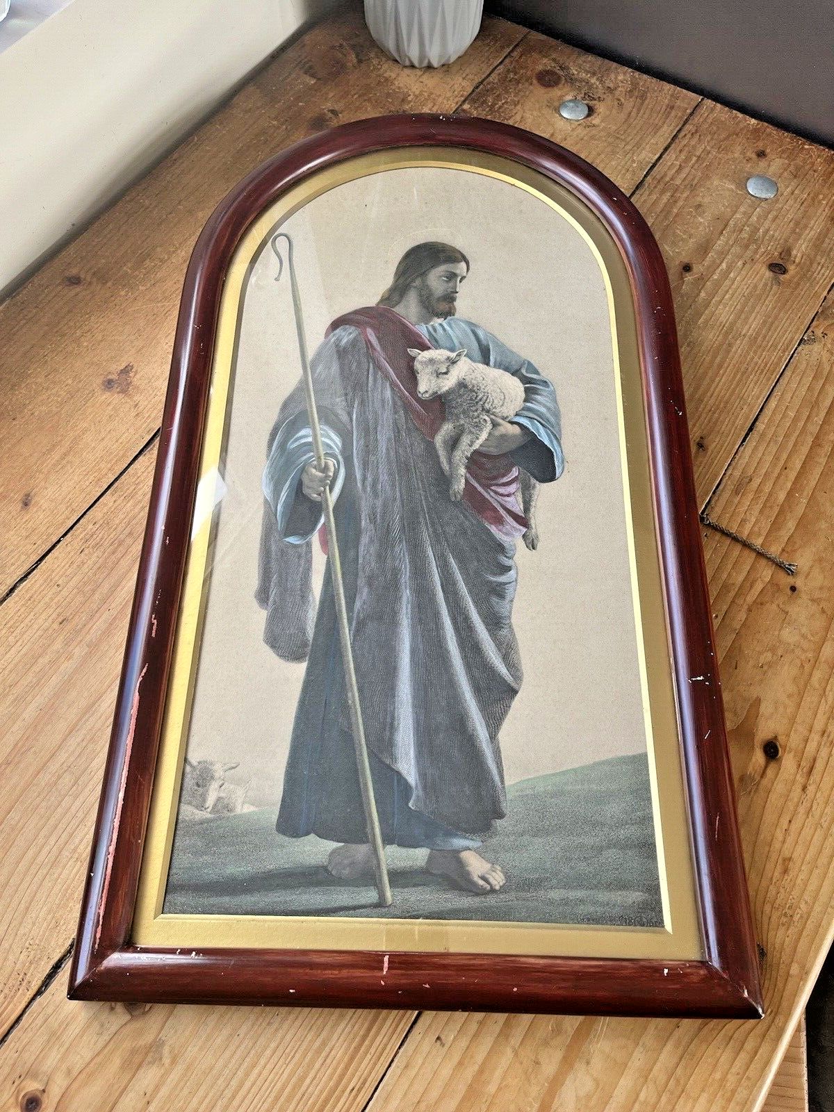 2 Framed Antique Pre Raphaelite Jesus Religious Ecclesiasrical Prints Light Of The World William Holman Hunt The Good Shepherd William Dobson photo vintage