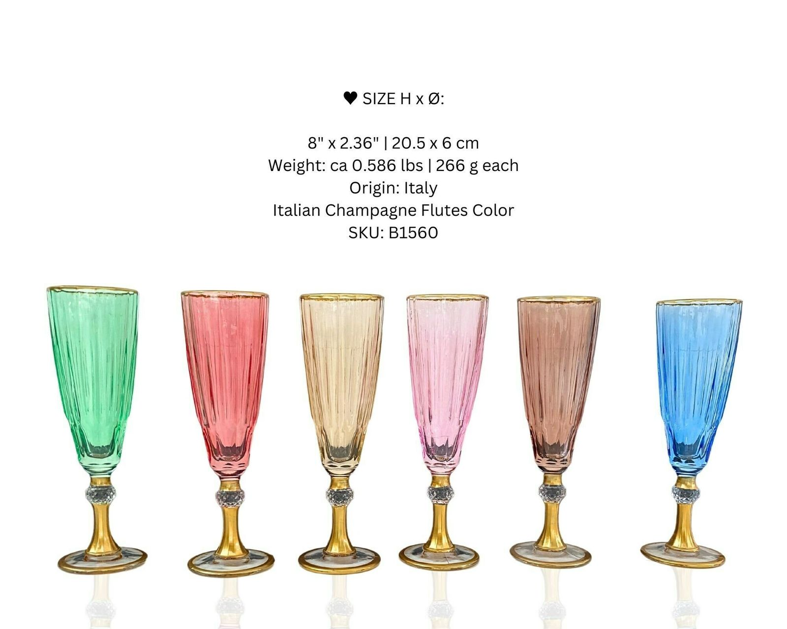Large Italian Champagne Glasses | 6pcs | Gold Stem And Multi Color photo furniture