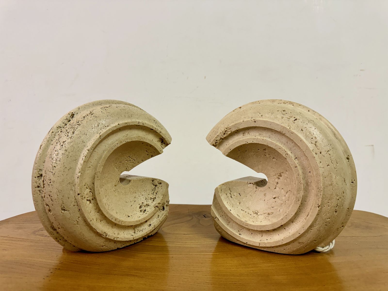 Pair Of Sculptural Travertine Lamps By Giuliano Cesari photo vinterior