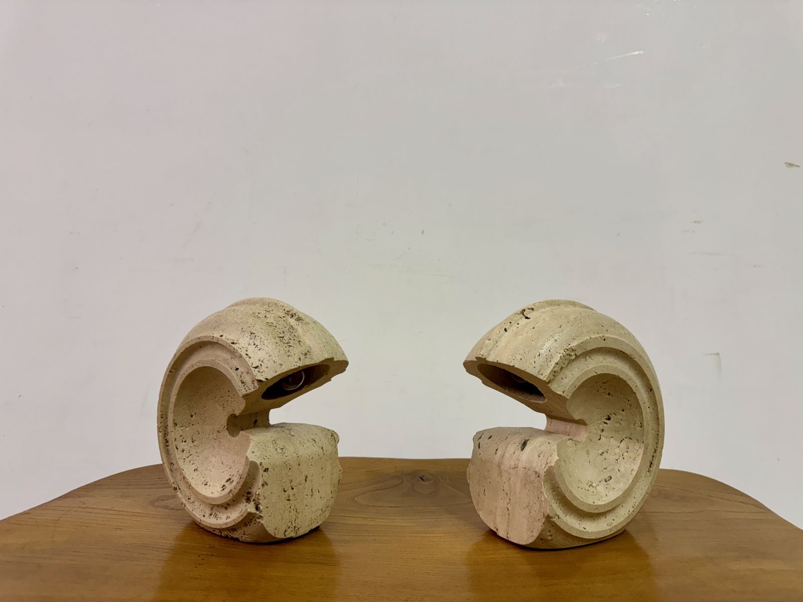 Pair Of Sculptural Travertine Lamps By Giuliano Cesari photo buy