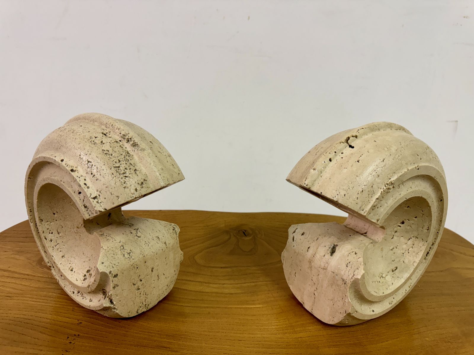 Pair Of Sculptural Travertine Lamps By Giuliano Cesari photo vintage