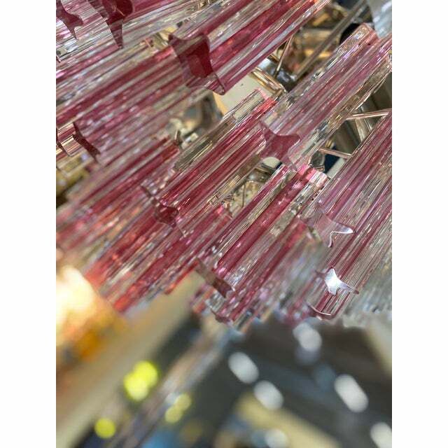 Vintage Clear And Pink “Triedro” And Quadriedro Murano Glass Chandelier photo for sale