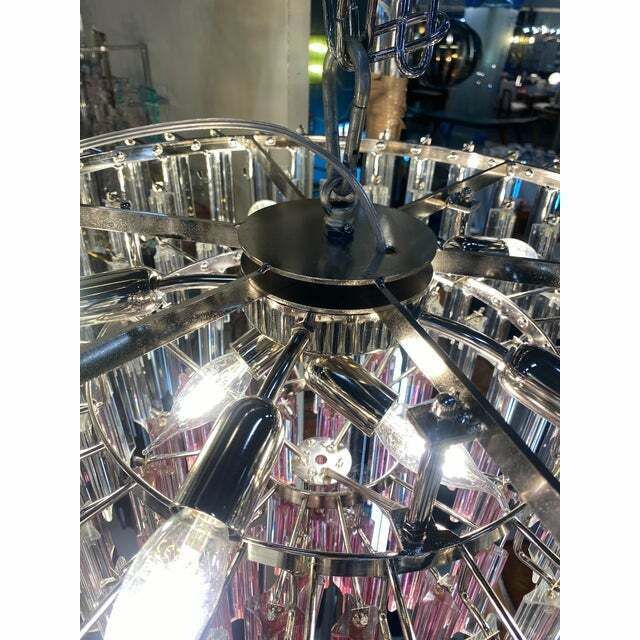 Vintage Clear And Pink “Triedro” And Quadriedro Murano Glass Chandelier photo Lighting
