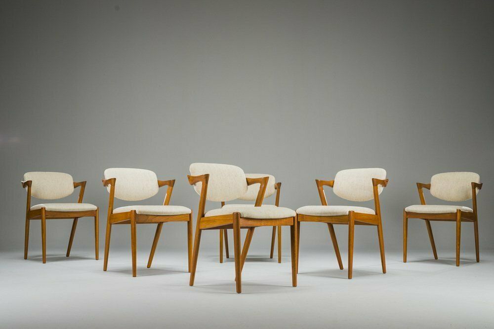 Dining Chairs Model 42 In Teak & Wool By Kai Kristiansen For Schou Andersen, 1960s, Set Of 6