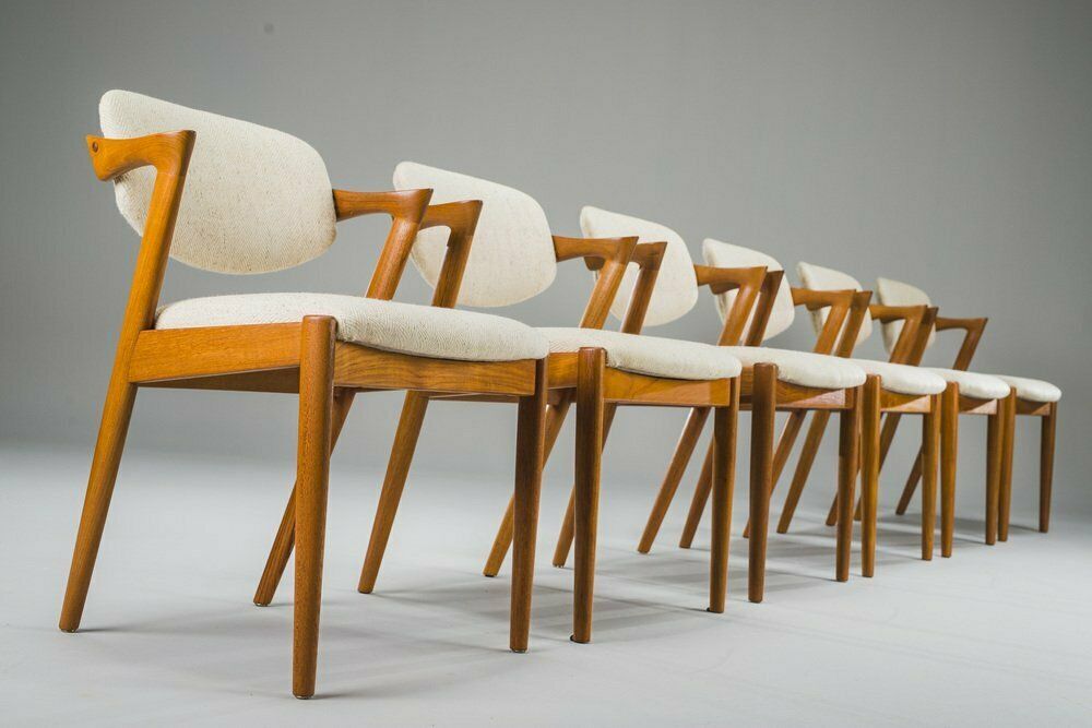 Dining Chairs Model 42 In Teak & Wool By Kai Kristiansen For Schou Andersen, 1960s, Set Of 6 photo vinterior