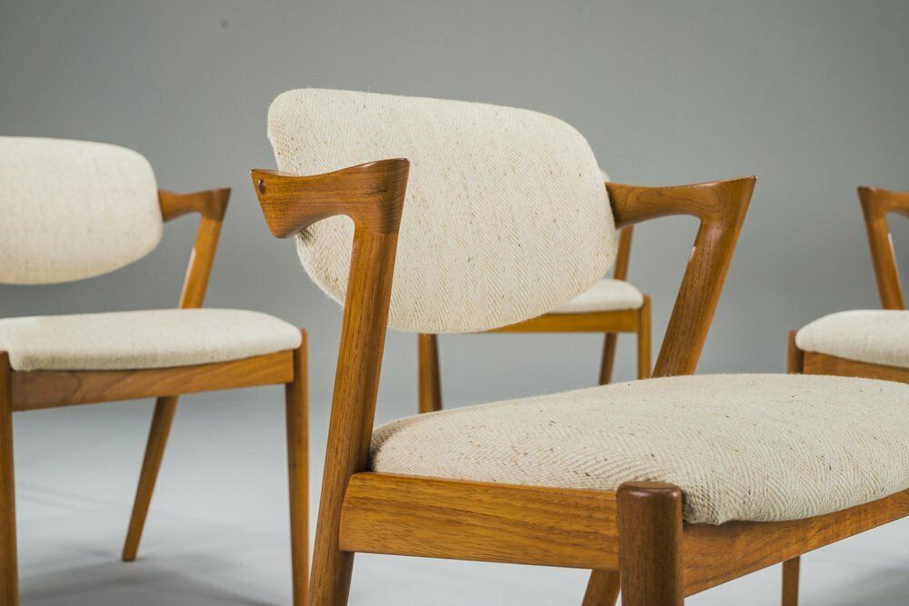photo vinterior Dining Chairs Model 42 In Teak & Wool By Kai Kristiansen For Schou Andersen, 1960s, Set Of 6