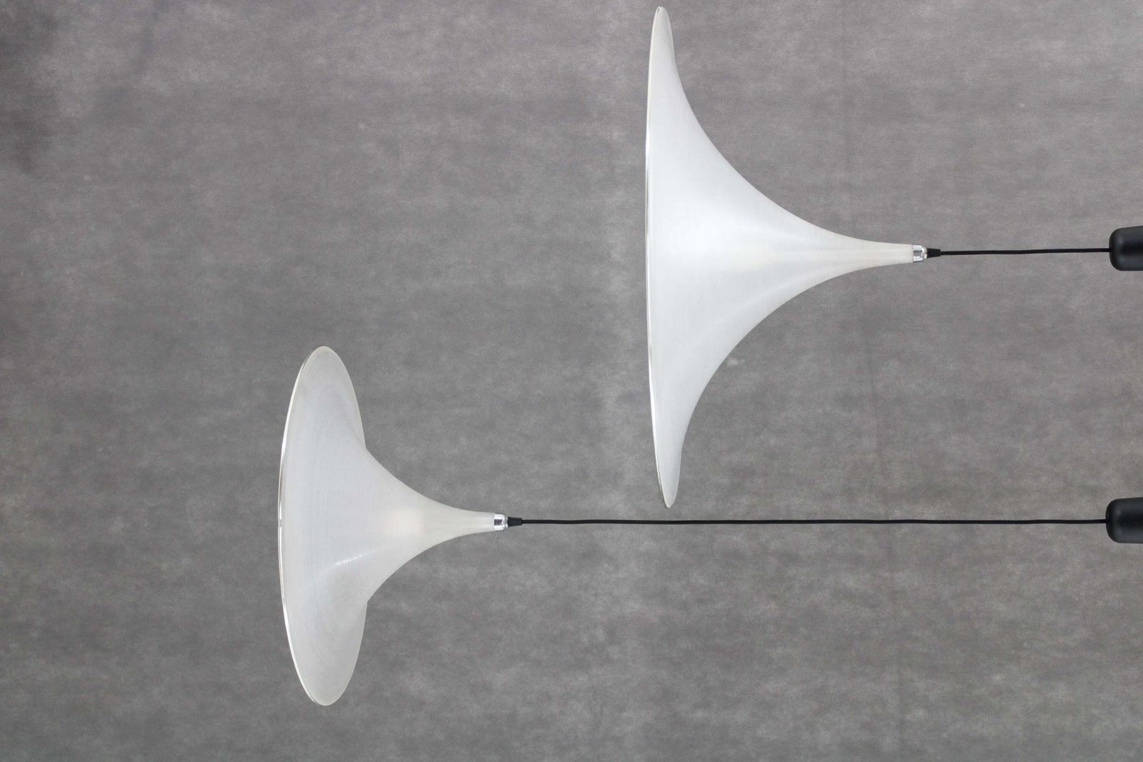 1970s Pair Of Guzzini "Trumpet" Pendant Lamps By Meblo , Italy photo for sale