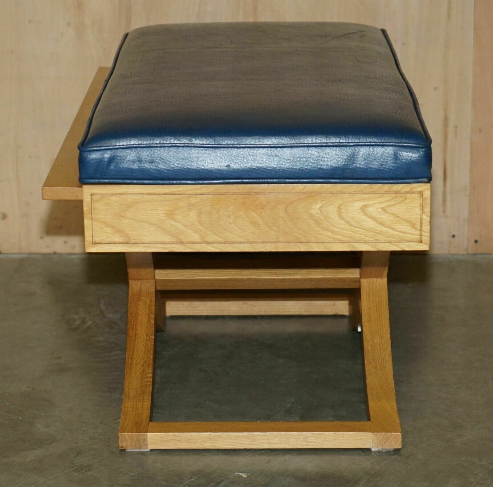Exquisite David Linley Ostrich Leather Satinwood Hall Bench Seat Luggage Rack photo vintage
