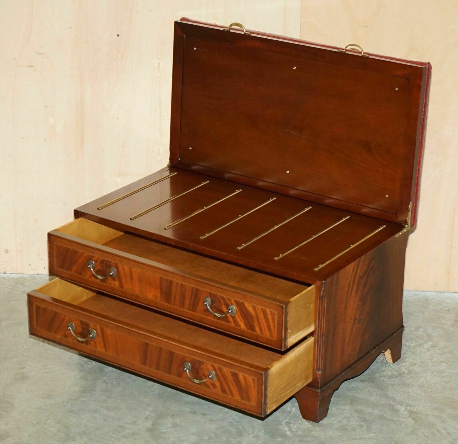 photo vinterior Mahogany Crocodile Leather Luggage Rack Hall Bench Seat Stool Chest Of Drawers