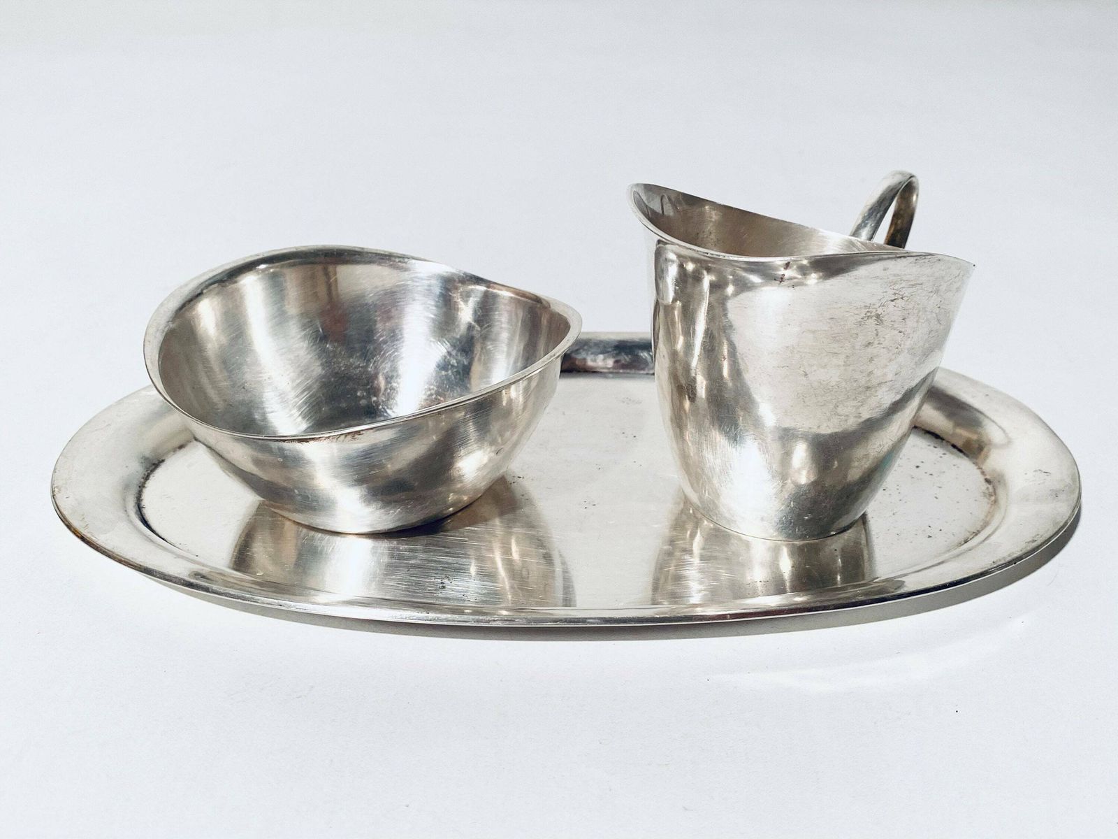 Wmf Mid Century Silver Sugar Bowl & Milk Jug With Tray Set / Vintage Kitchen Decor 1950s photo for sale
