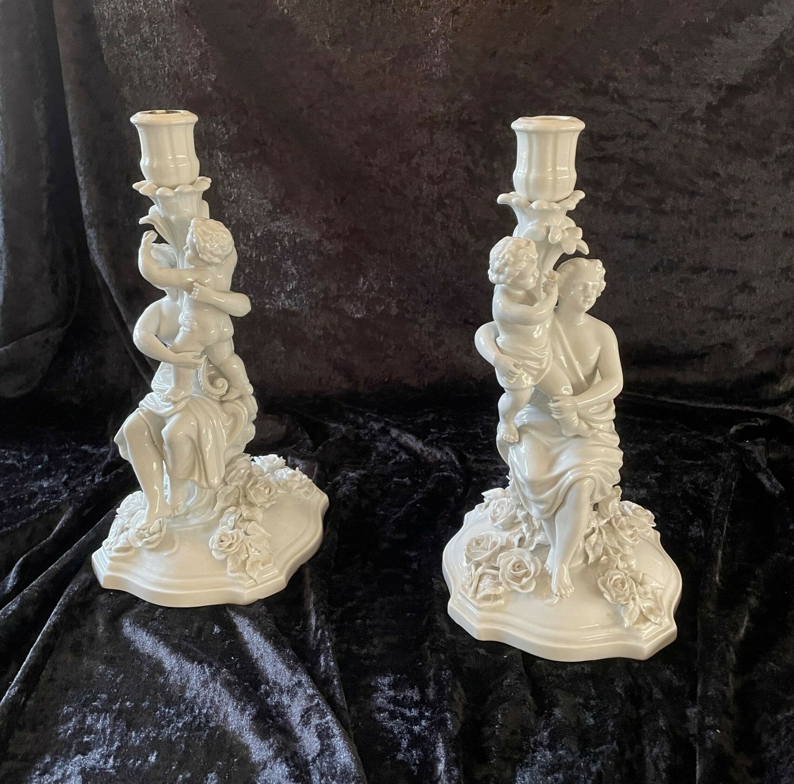 Pair Of C19th Blanc De Chine Porcelain Candlesticks By Sitzendorf photo furniture