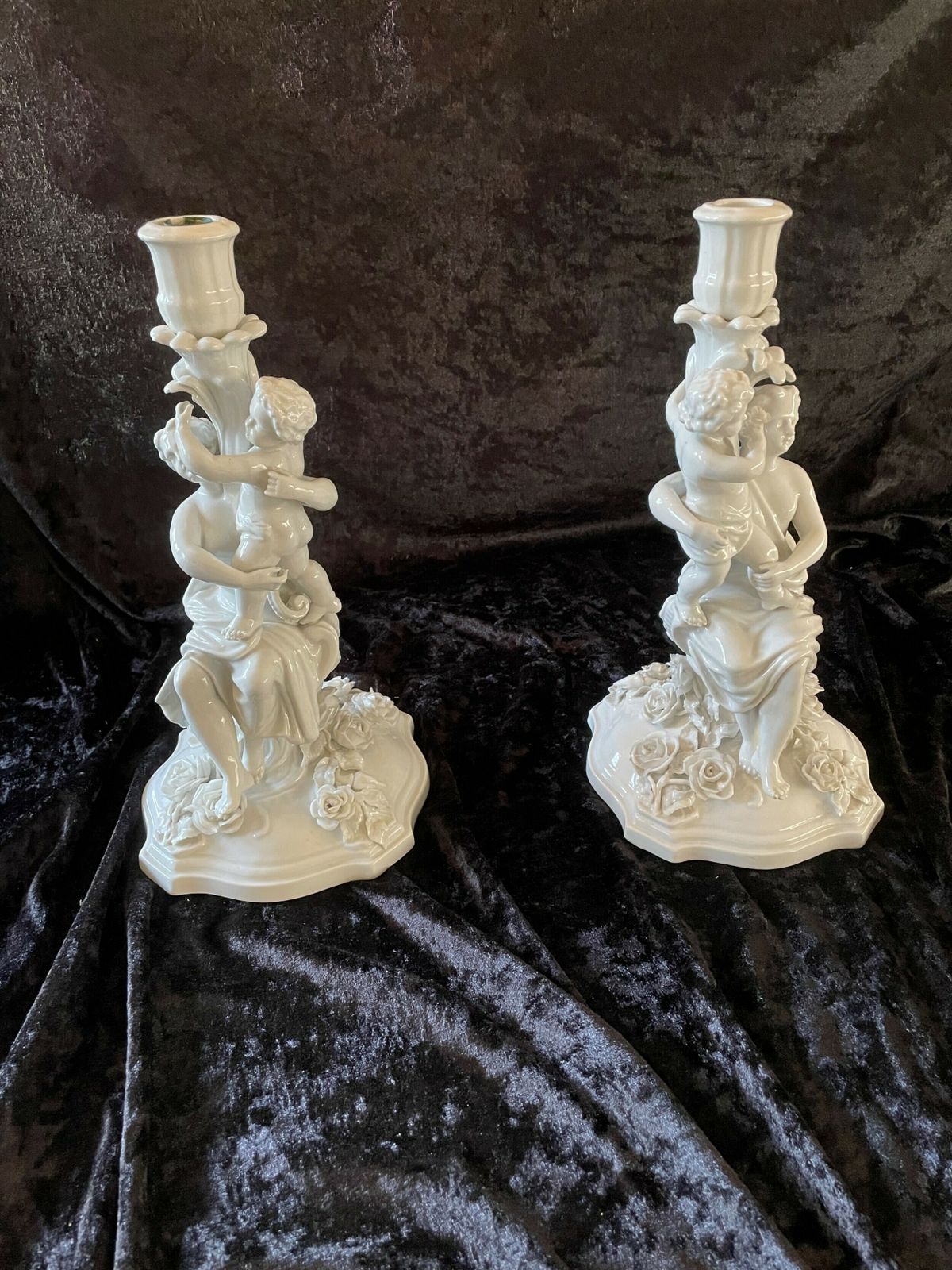 Pair Of C19th Blanc De Chine Porcelain Candlesticks By Sitzendorf photo for sale