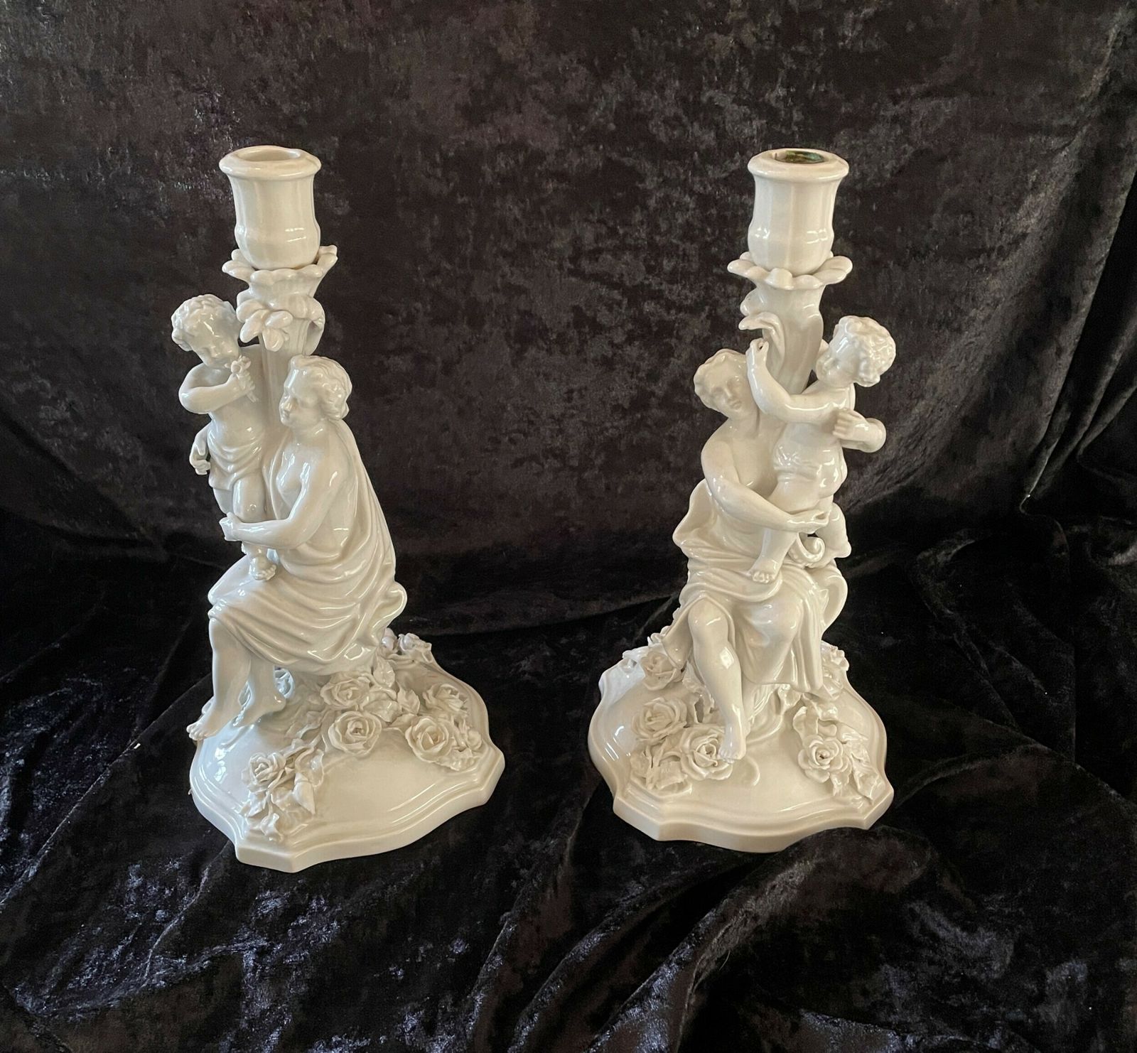 Pair Of C19th Blanc De Chine Porcelain Candlesticks By Sitzendorf photo Home Decor
