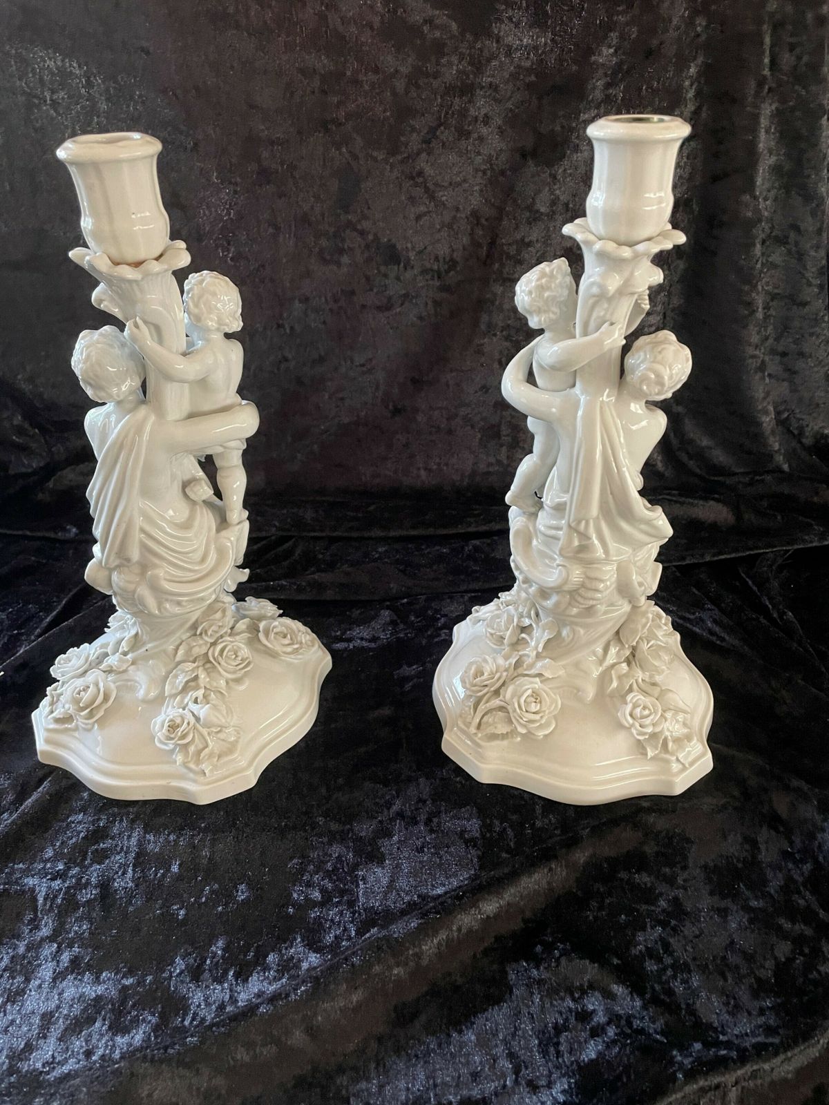 photo furniture Pair Of C19th Blanc De Chine Porcelain Candlesticks By Sitzendorf