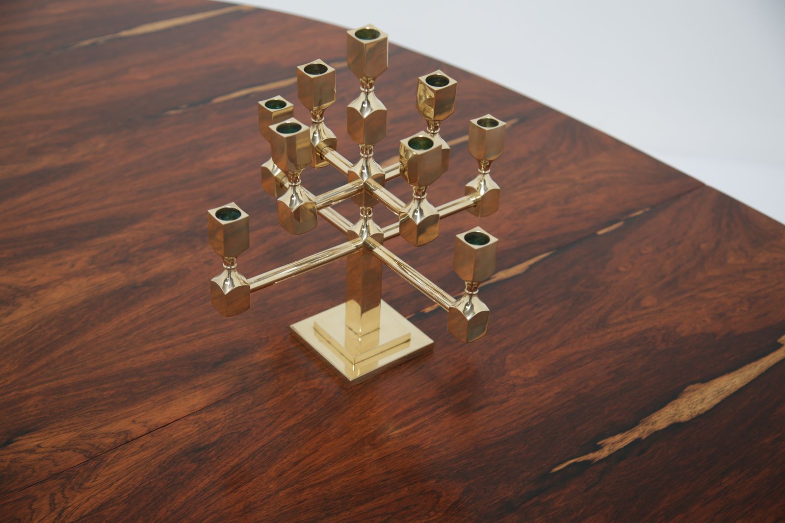 895.0 Brutalist Brass 9 Arm Candelabra By Lars Bergsten For Gusum, Sweden, 1982. photo