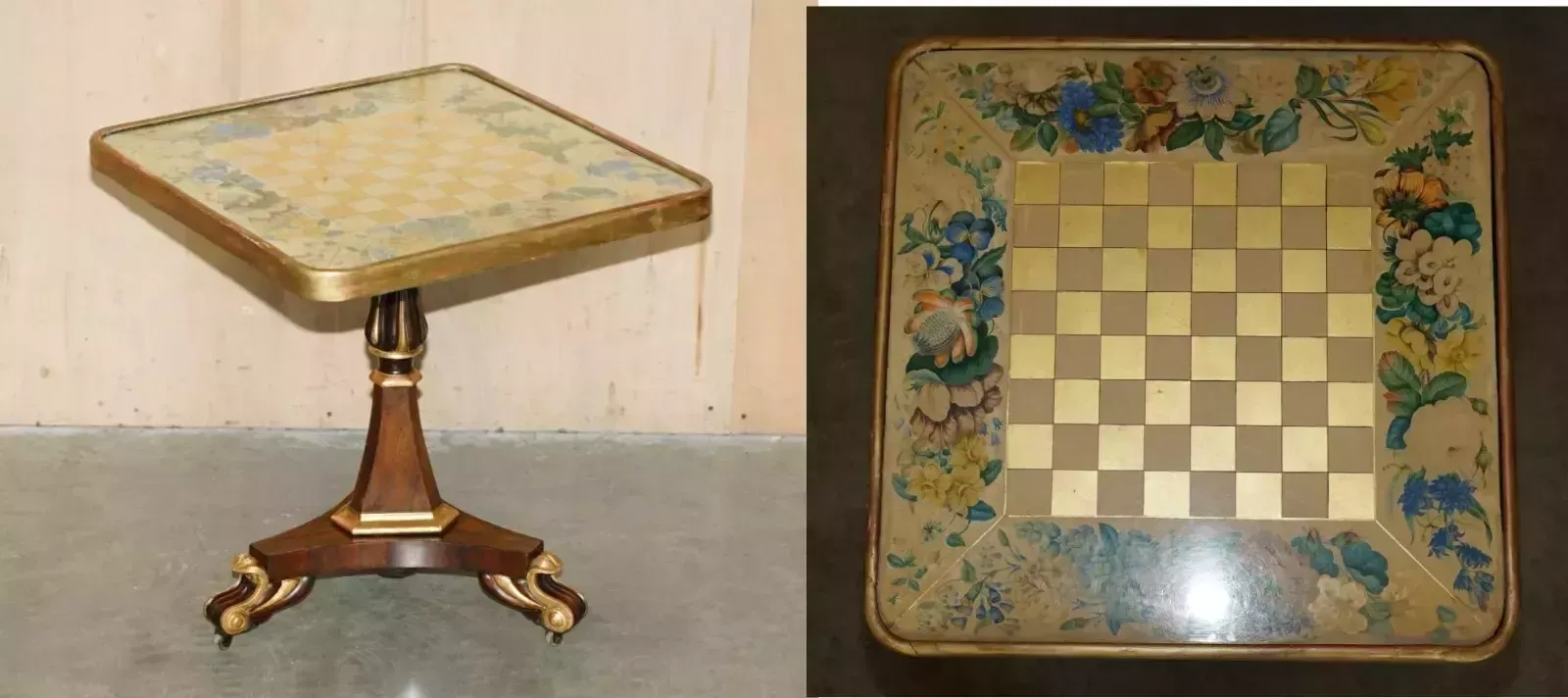 Antique Regency Circa 1810 1820 Gilt Brass & Rosewood Chessboard Chess Table