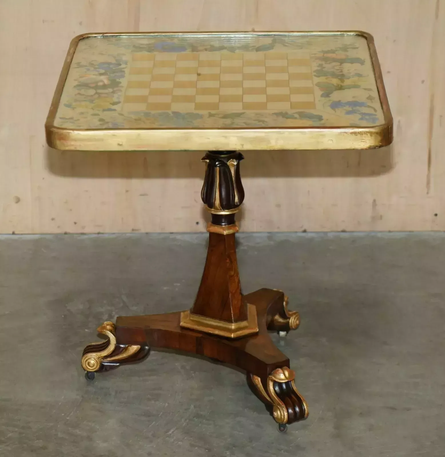 Antique Regency Circa 1810 1820 Gilt Brass & Rosewood Chessboard Chess Table photo for sale