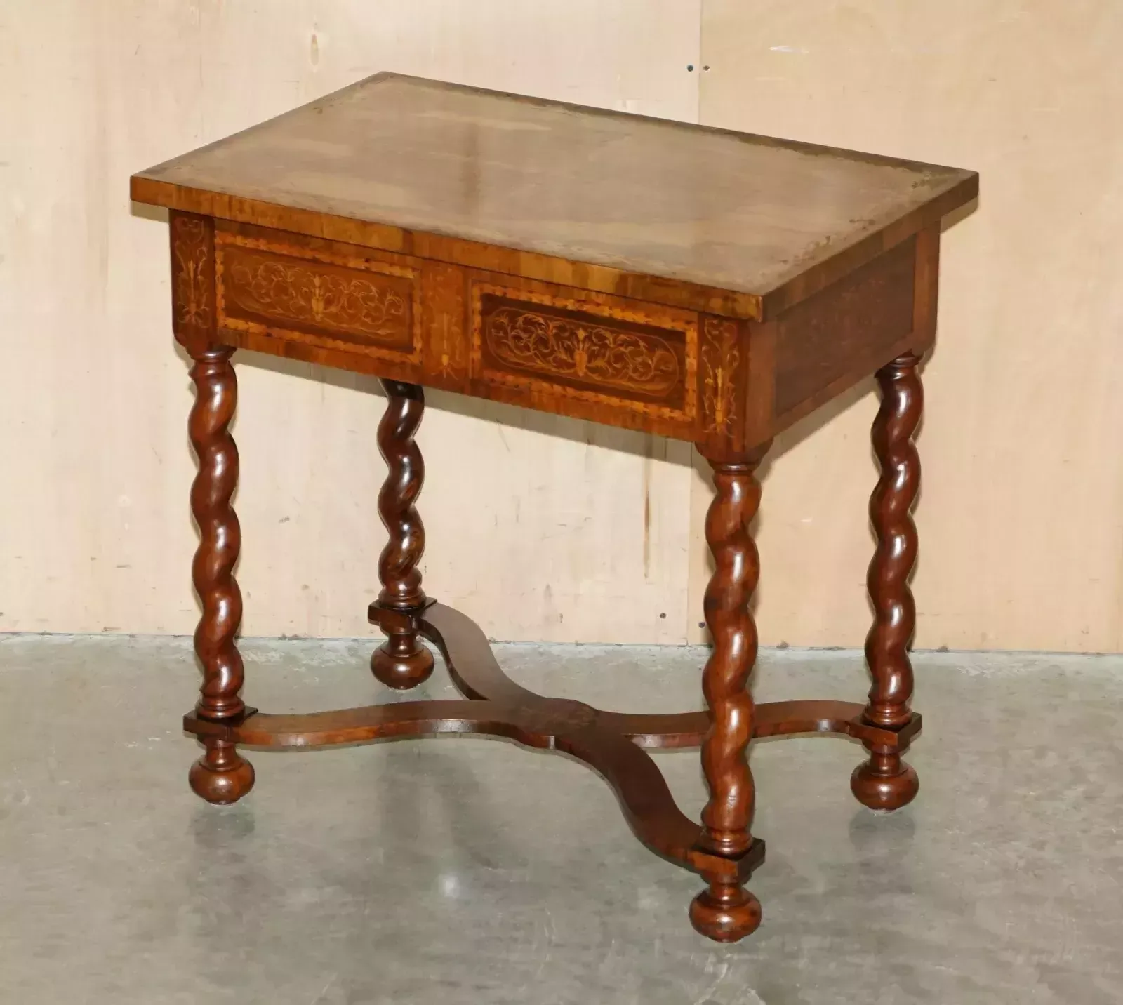 Antique William & Mary Style Restored Seaweed Marquetry Single Drawer Table Desk photo furniture