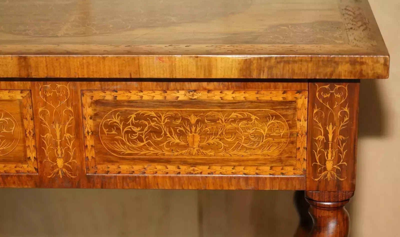 Antique William & Mary Style Restored Seaweed Marquetry Single Drawer Table Desk photo vinterior