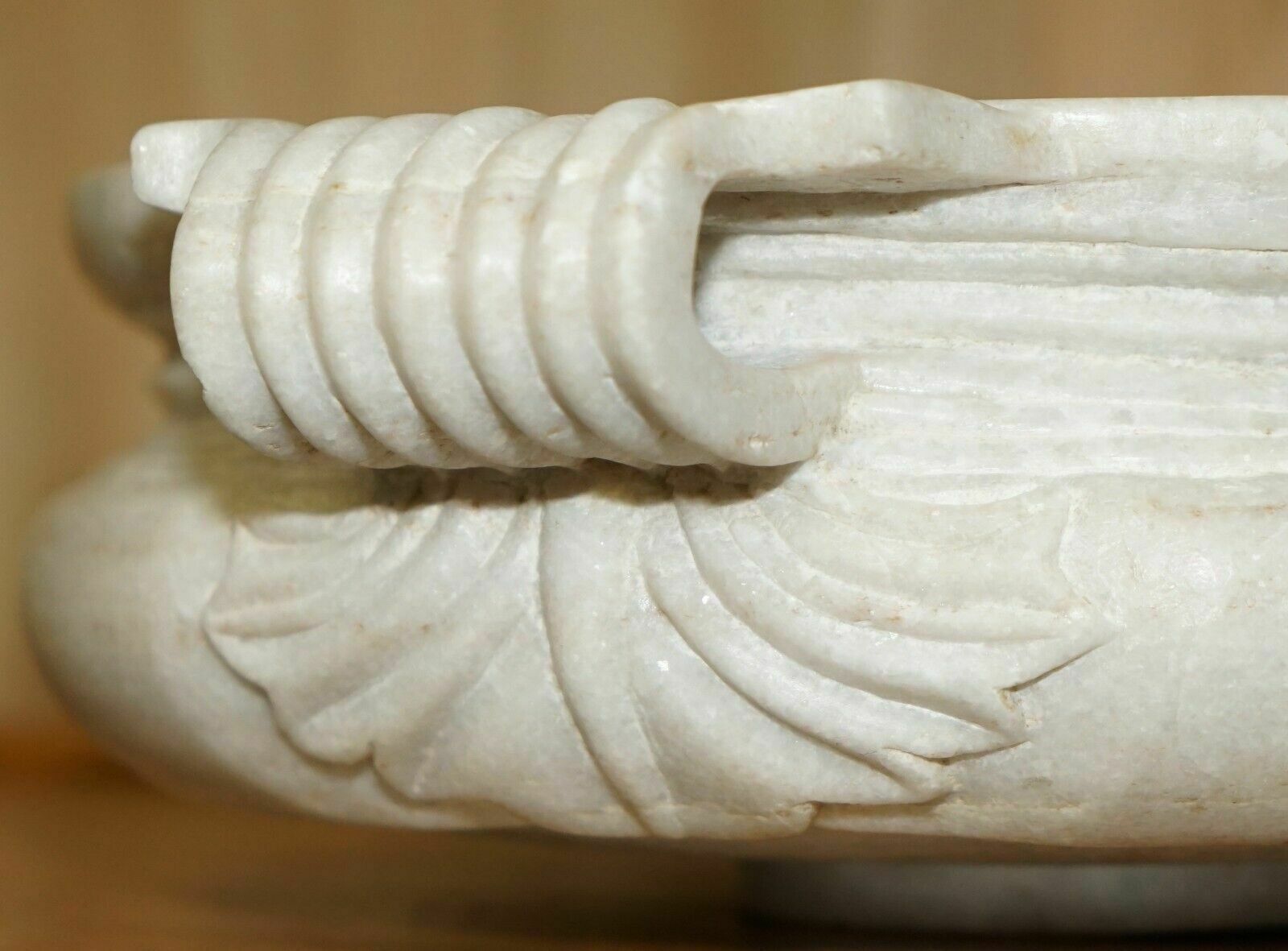 2750.0 Pair Of Antique 19th Century White Carrara Marble Shallow Garden Home Planters photo