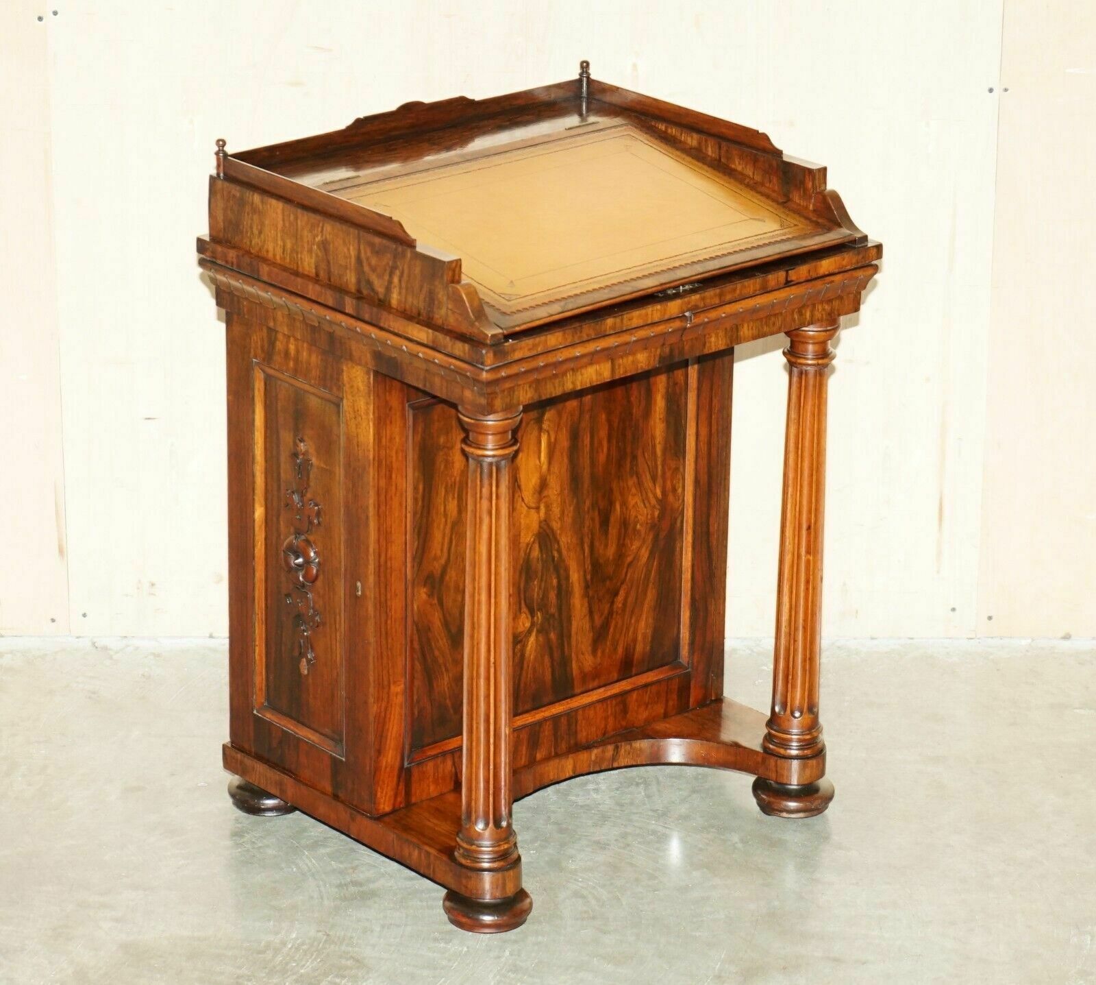 Antique Original Regency Circa 1810 1820 Rosewood Brown Leather Davenport Desk