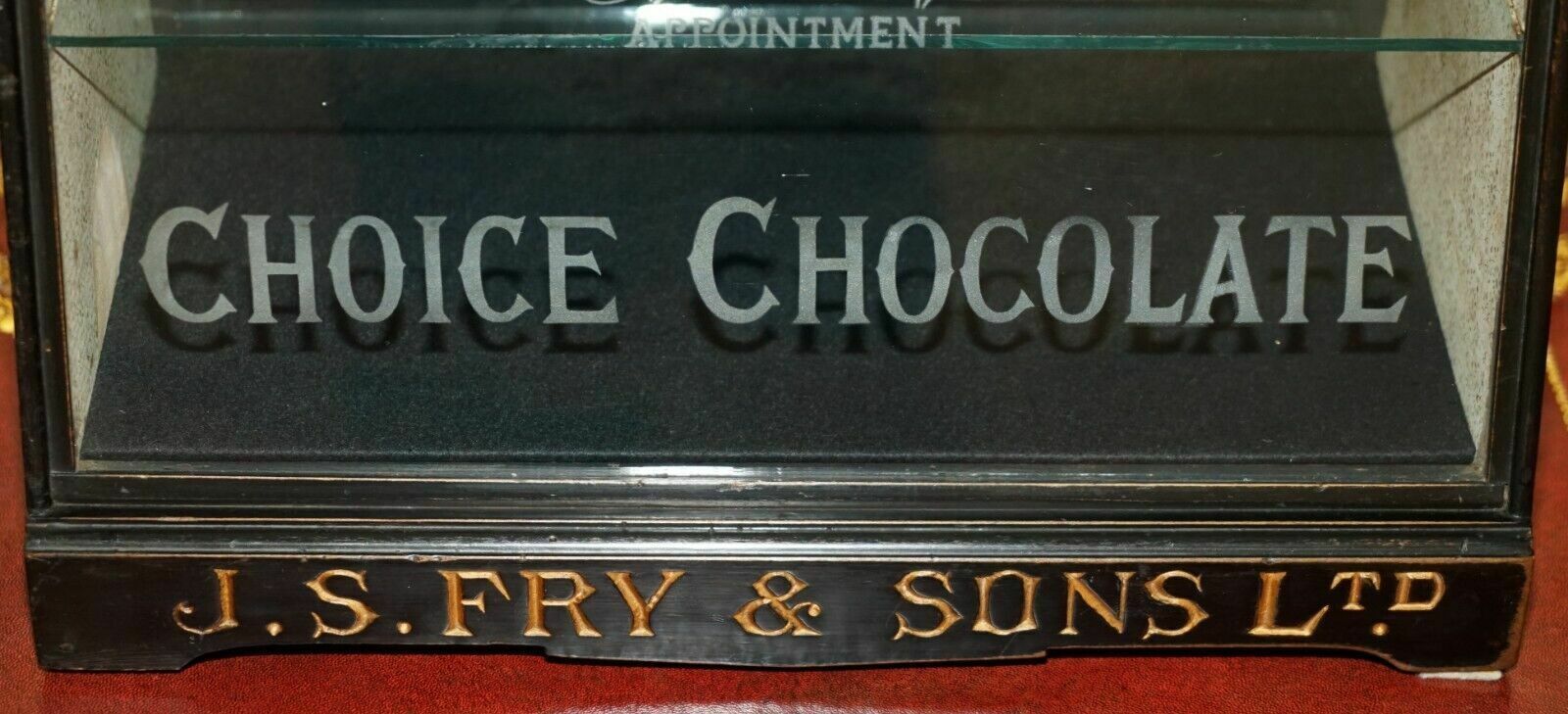 photo for sale Unique Antique Victorian Fry's Chocolate Royal Crest Glass Display Case Cabinet