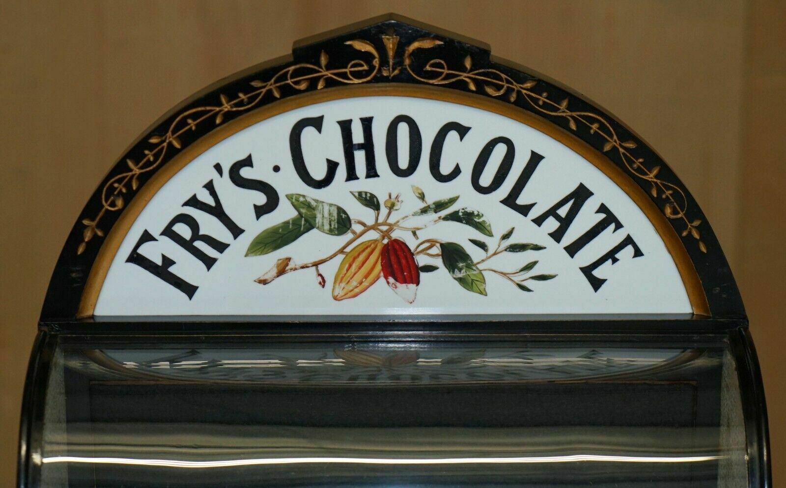 Furniture Unique Antique Victorian Fry's Chocolate Royal Crest Glass Display Case Cabinet photo