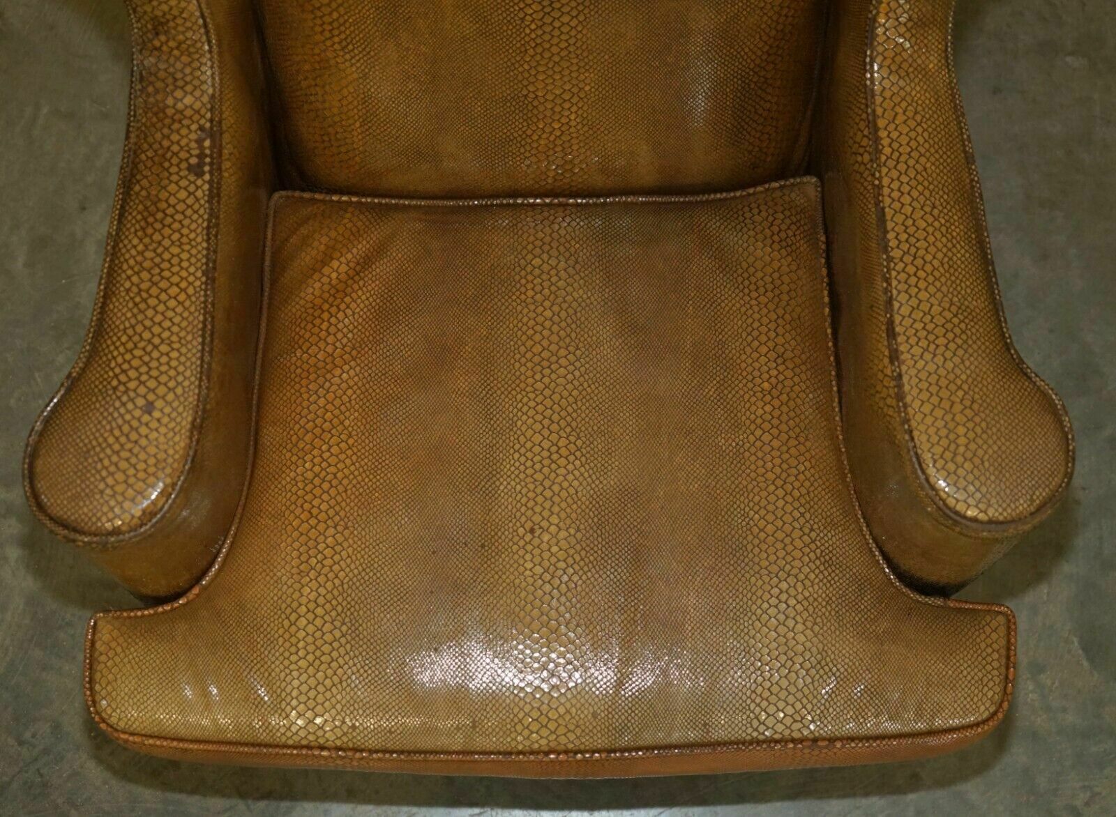 Exquisite Spanish Wingback Armchair With Alligator Crocodile Leather Upholstery photo vinterior