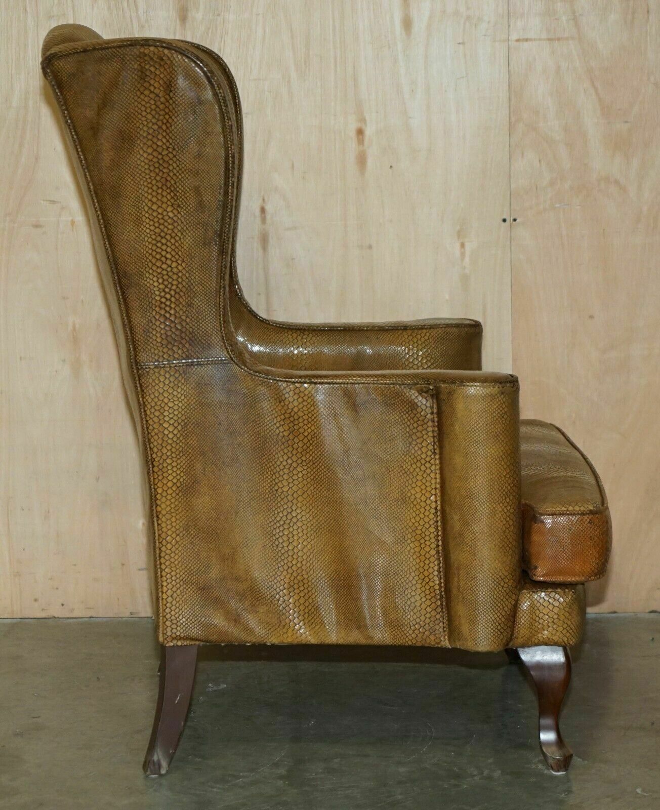 photo buy Exquisite Spanish Wingback Armchair With Alligator Crocodile Leather Upholstery