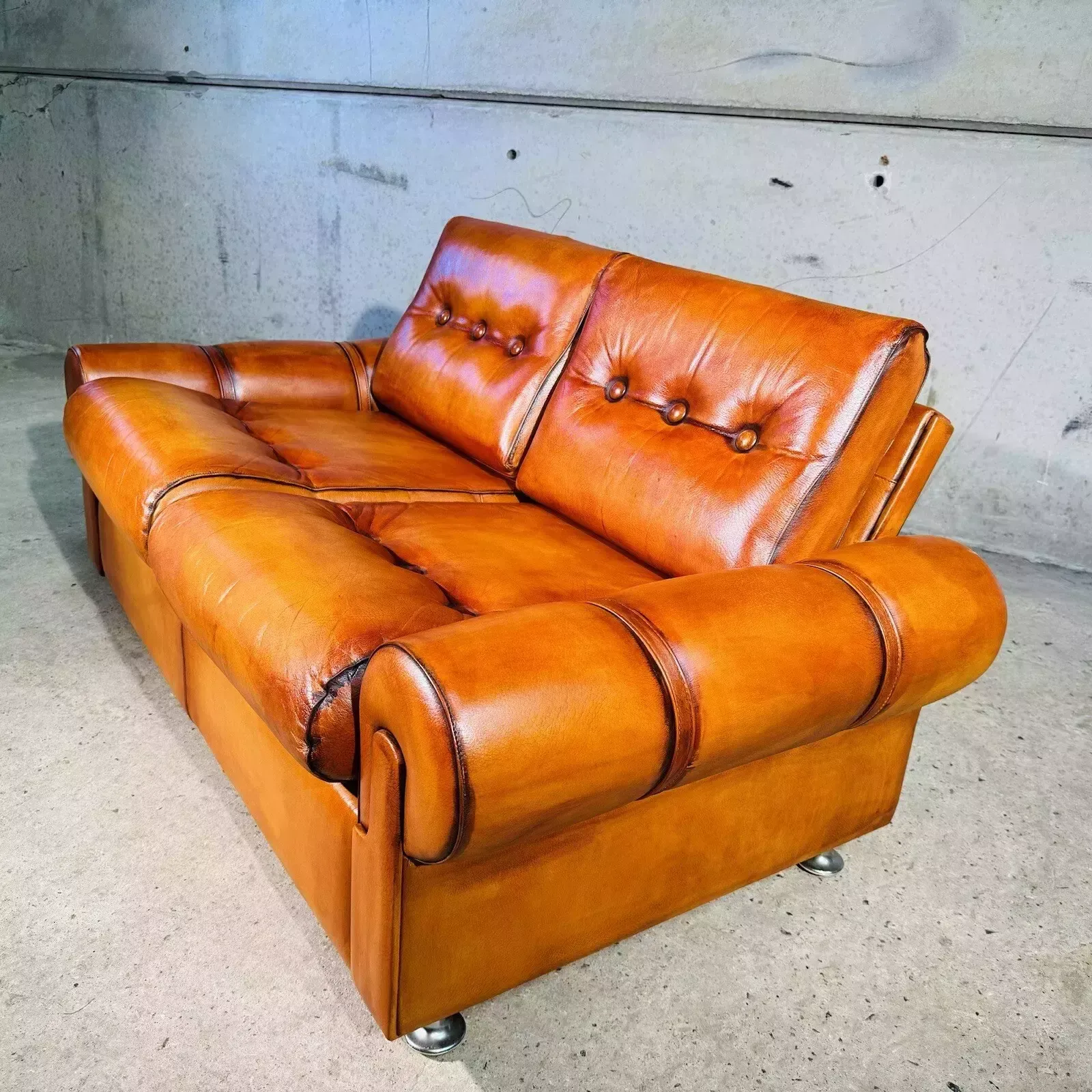 Vintage Retrodanish Leather Two Seater Sofa Hand Dyed Tan, Strap Detail #A212 photo 1403.0