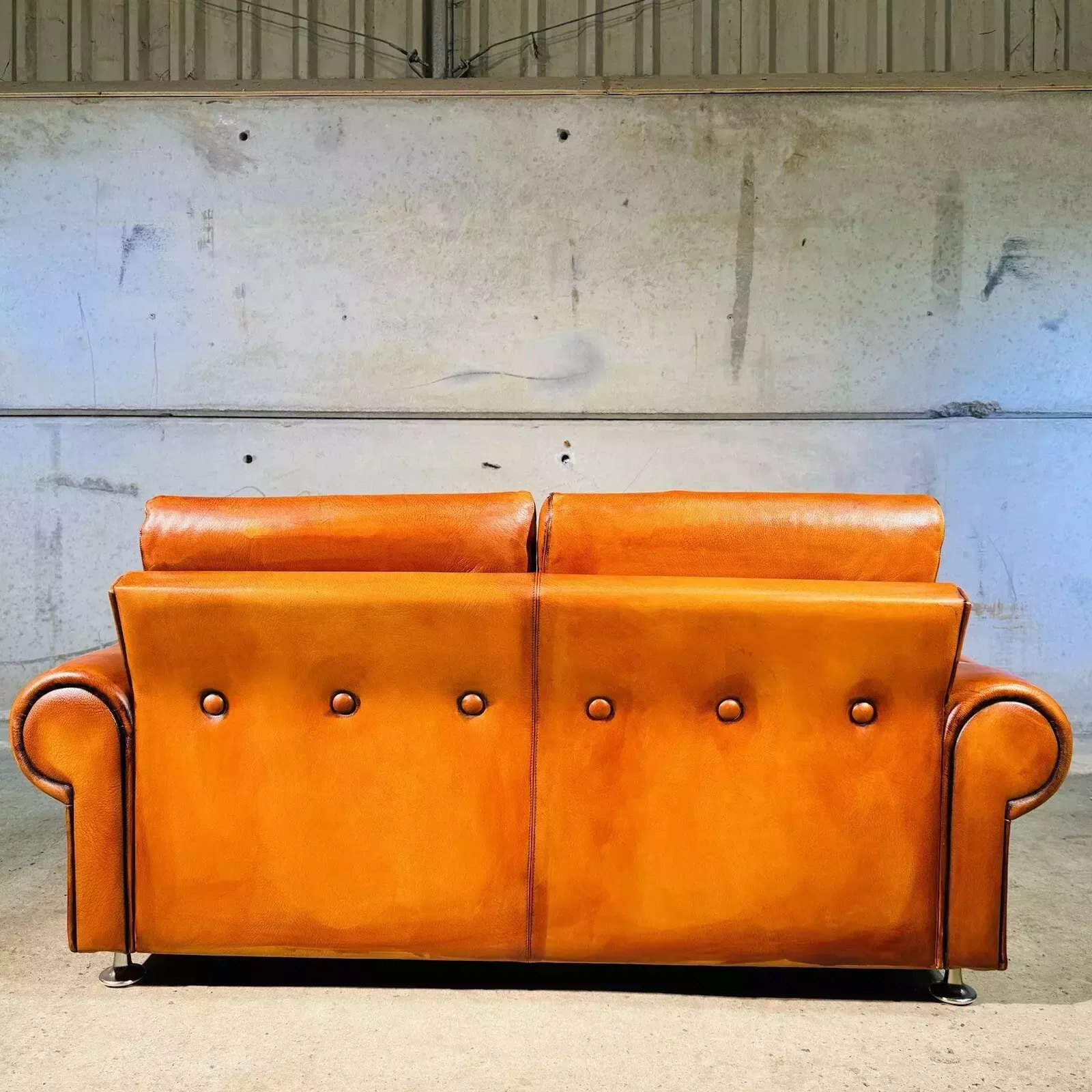 Vintage Retrodanish Leather Two Seater Sofa Hand Dyed Tan, Strap Detail #A212 photo vintage