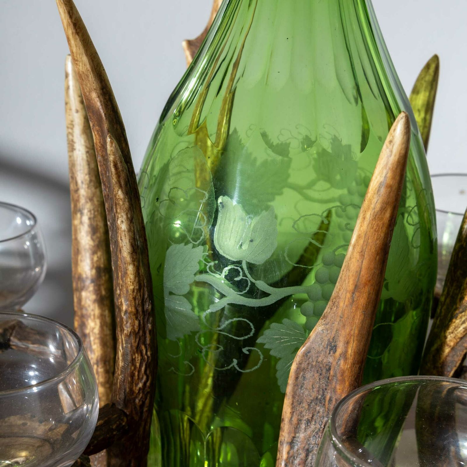 Glass Decanter In A Hunting Bottle Holder, Germany, Early 20th Century photo vintage