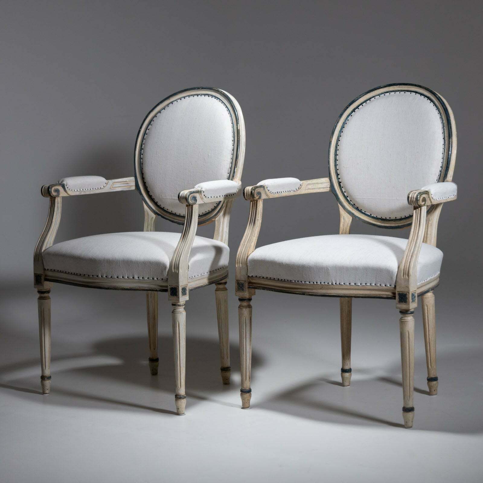 Pair Of Gustavian Style Medallion Chairs, Late 19th Century photo furniture