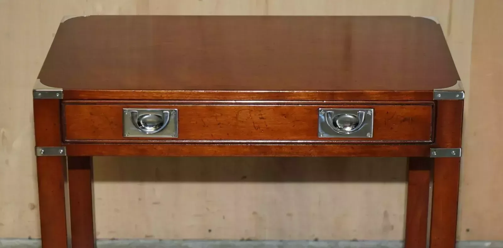 Vintage Harrods London Kennedy Single Drawer Military Campaign Console End Table photo Furniture