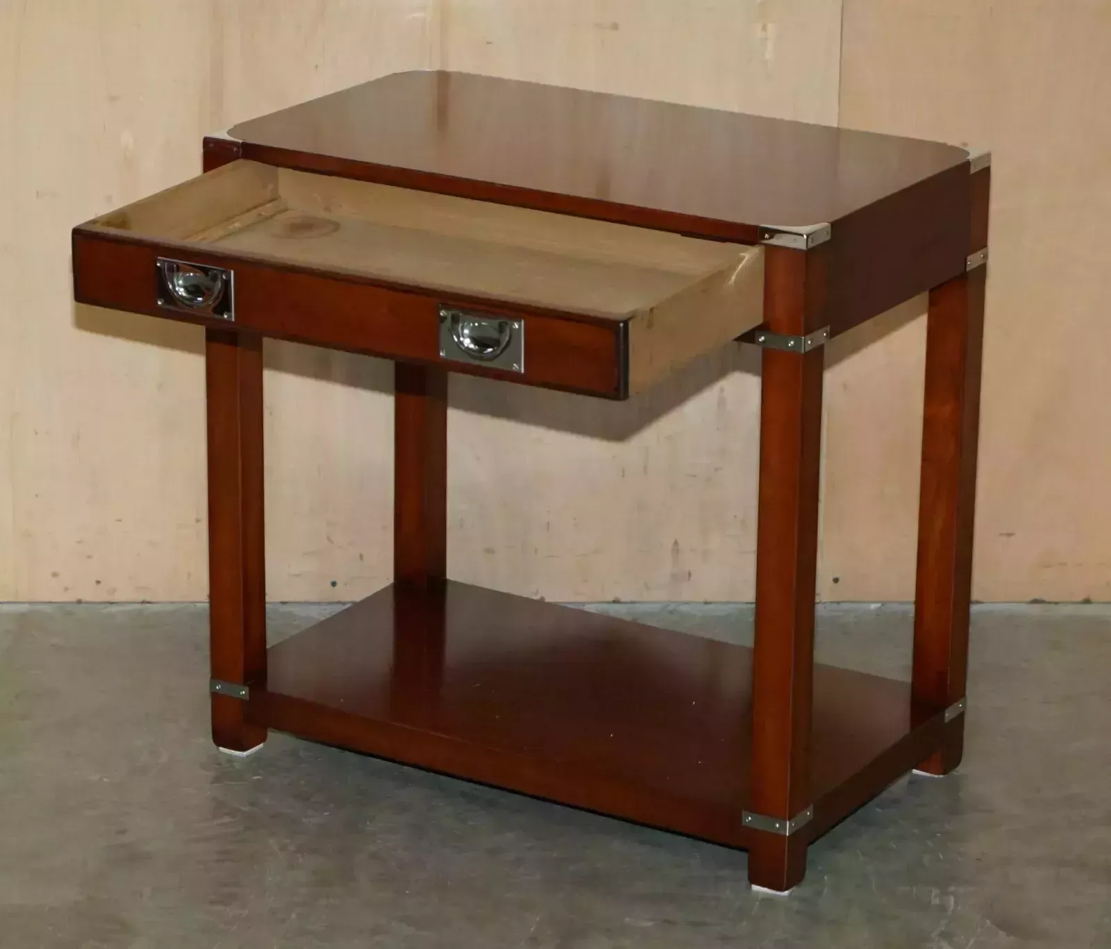 photo for sale Vintage Harrods London Kennedy Single Drawer Military Campaign Console End Table