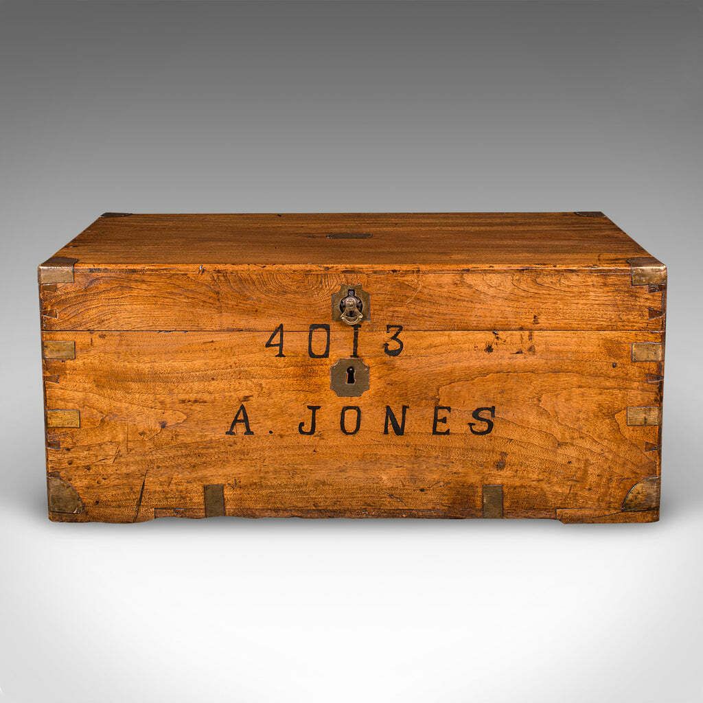 Antique Military Trunk, English, Camphorwood Chest, Blanket Box, Victorian, 1900 photo for sale