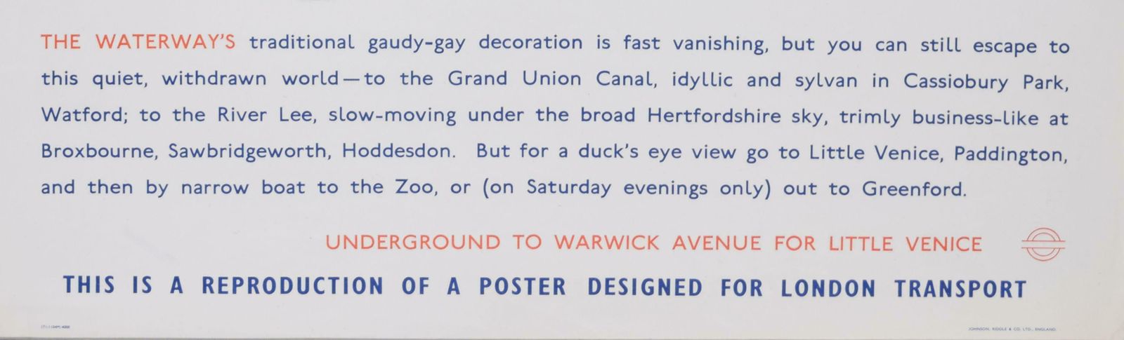 John Finnie London Transport Warwick Avenue For Little Venice Canal Poster By John Finnie 1965 photo 400.0