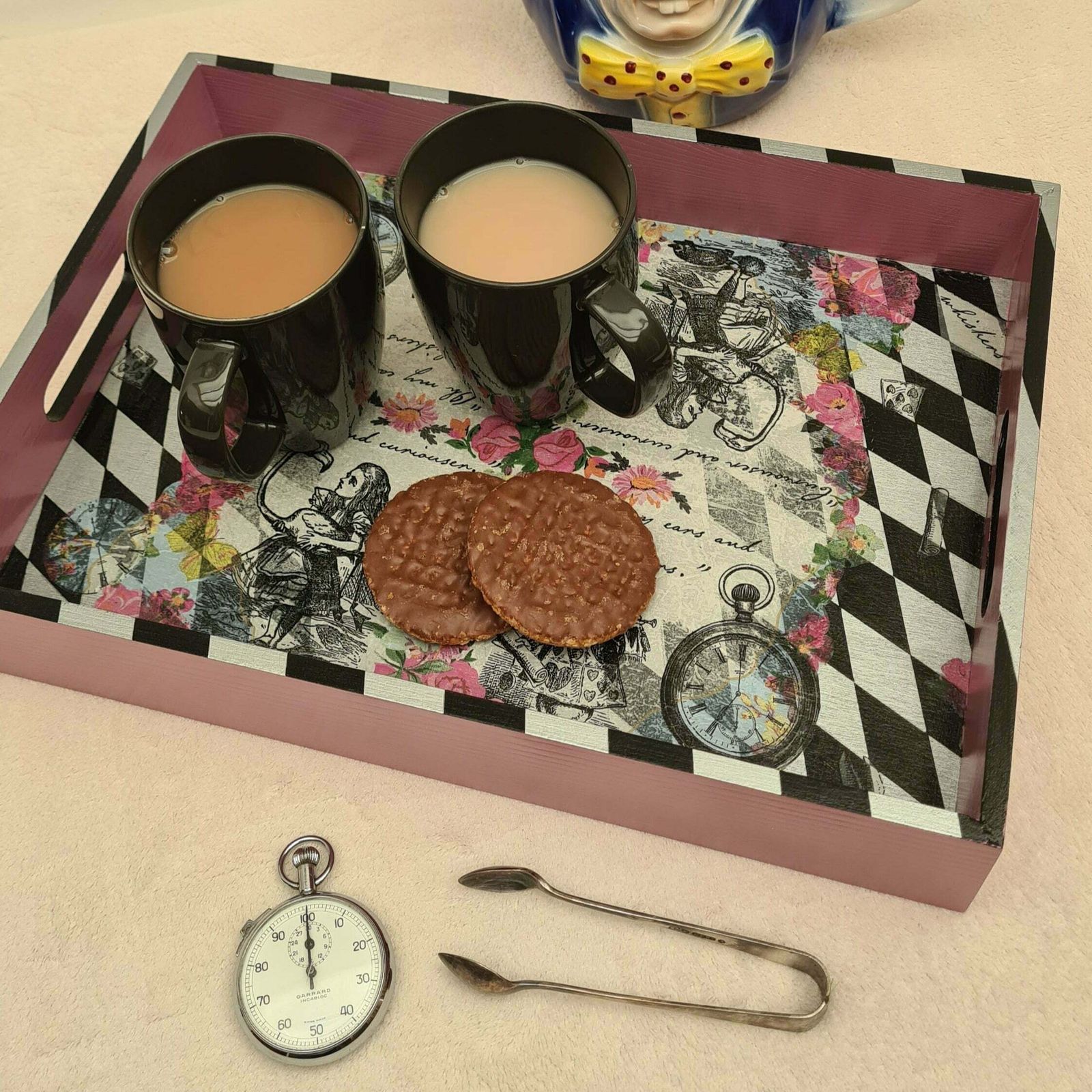 Alice In Wonderland Tray With Handles, Handmade Home Decor For Serving Breakfast Tea Cocktails photo furniture