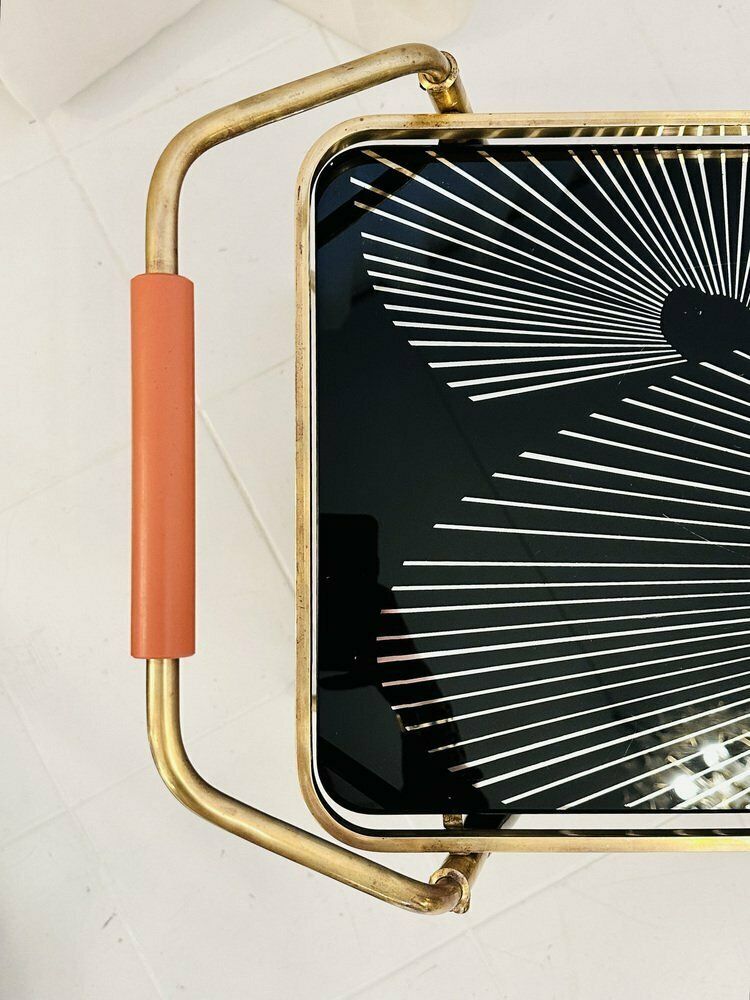 photo vinterior Art Deco Brass And Black Glass Serving Bar Trolley, 1950s